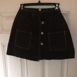 Vintage Boho Festival Hippie Brown Suede A-Line Mini Skirt Button Front sz 7